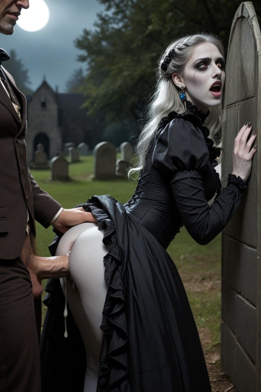 Pronebone, Thick, Grey Pallid Clothed Ferocious La Llorona Undead Zombie Horror Creepy Pallid Victorian Ghost Lady AI Porn