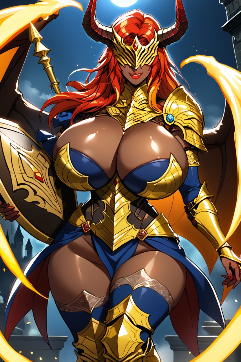 Muscular, Neon Gold Fiery Hair, Hyper Breasts AI Porn