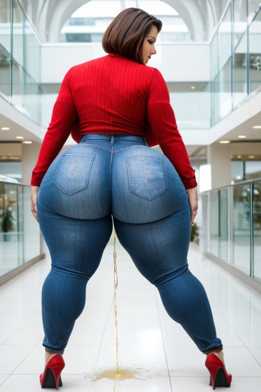 Half Naked, Huge Gigantic Tits, Bobcut AI Porn