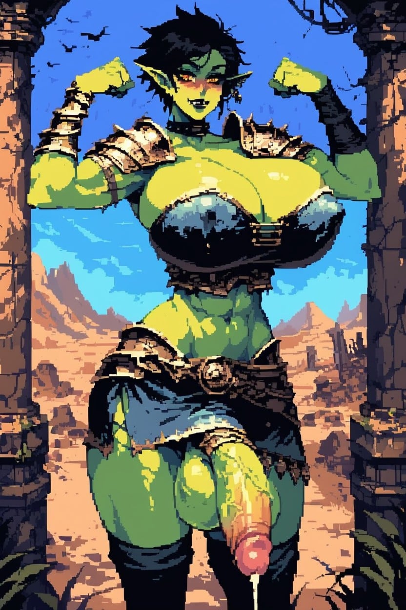 Large Erect Nipples, 20+, Green Skin Shemale AI Porn