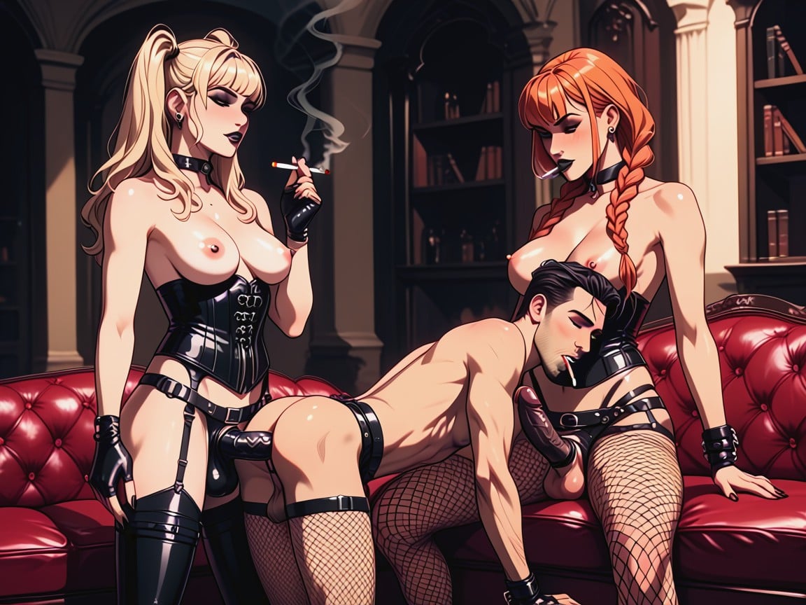 Corset, Fishnets, Wearing Strapon AI Porn