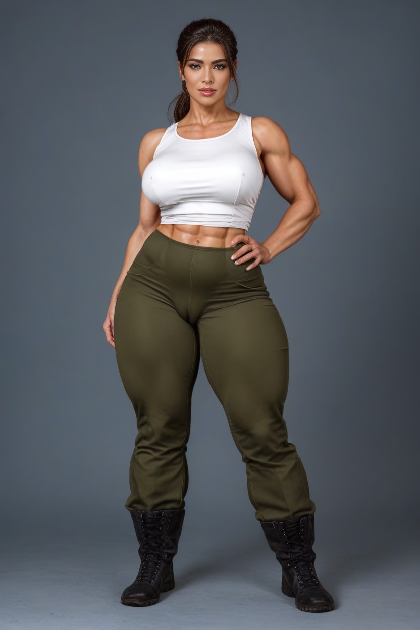 Long Shirt, Cameltoe, Tight Cargo Pants AI Porn