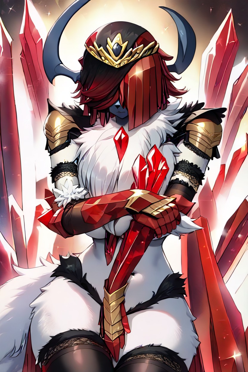 Dancing, Fluffy White Cuirass, Dark Red Lacy Thigh Highs Porno IA