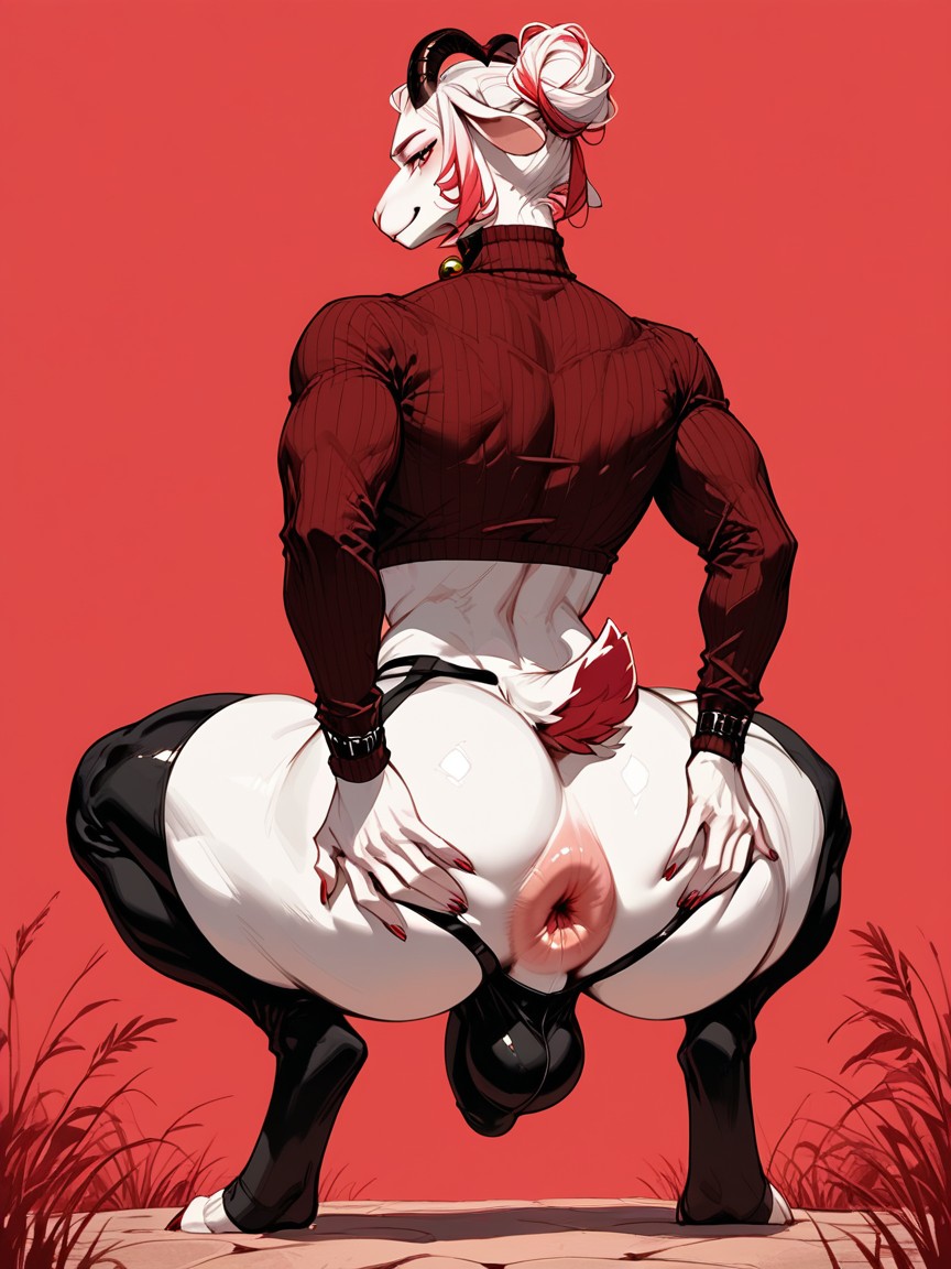 Plump Balls, Chaussettes Montant Jusqu'à La Cuisse, Pubic Hair Porno IA Furry