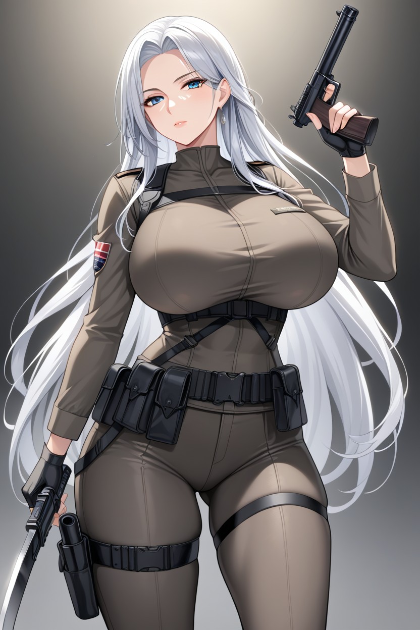 Machine Gun, Huge Breasts, Fingerless Gloves Porno IA Hentai