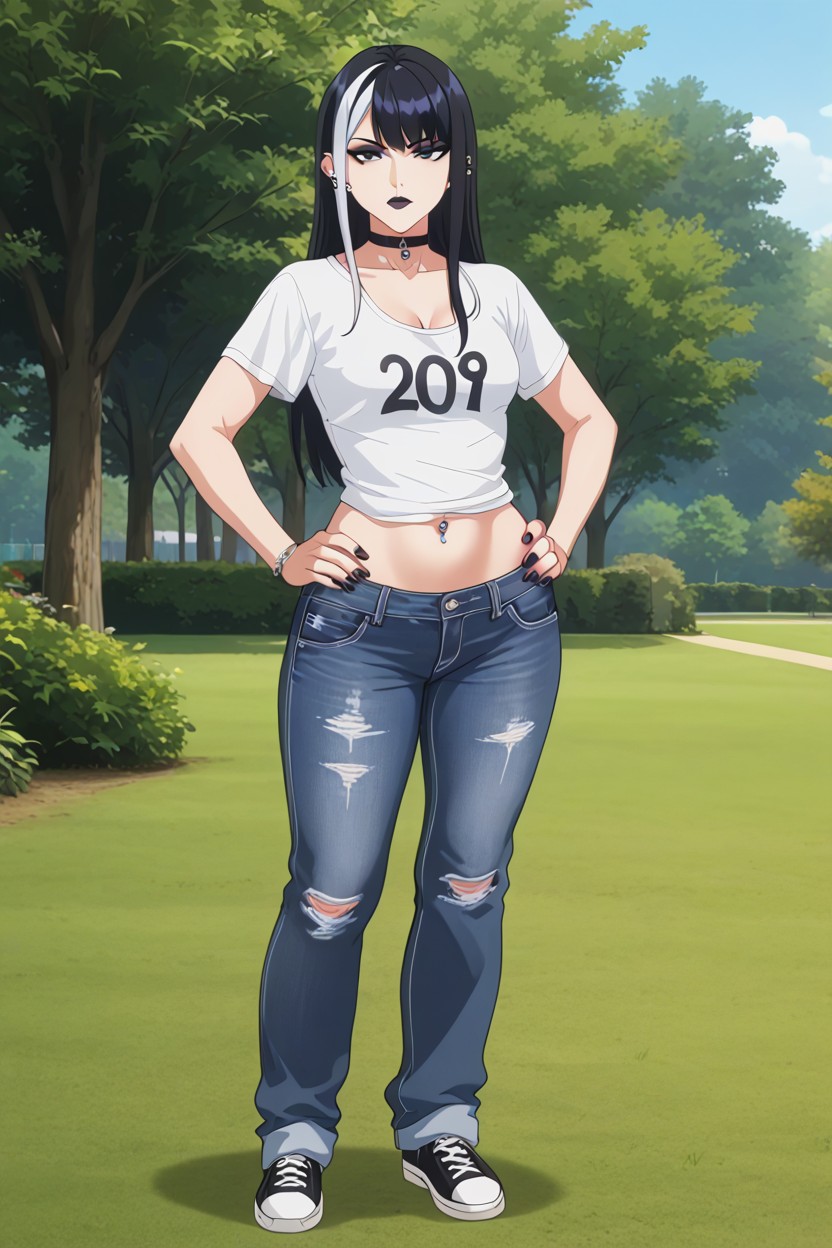Skinny, Black Hair, Park AI Porn
