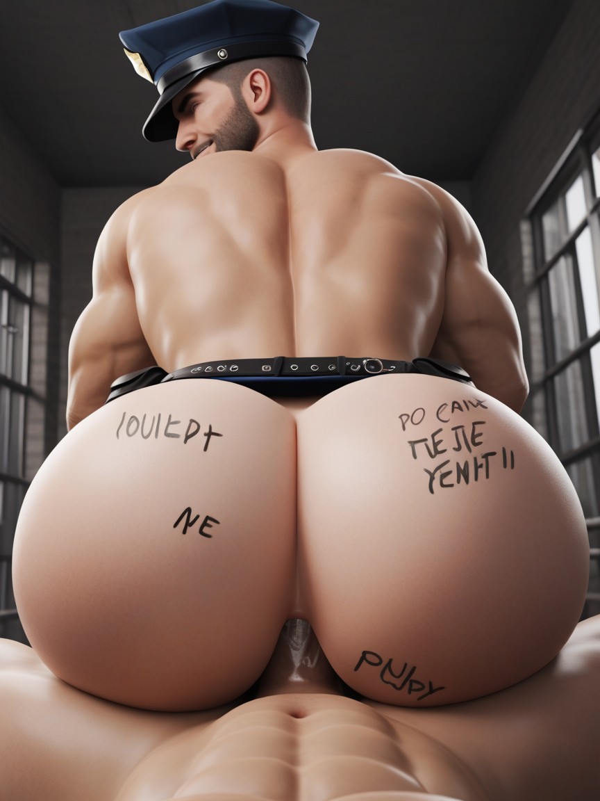 Duty Belt, Extremely Large Ass, Rounded Ass AI Gay Porn