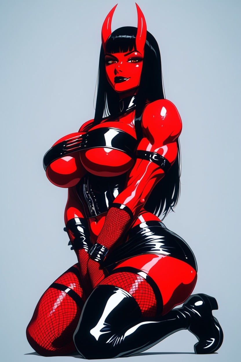 Oiled Skin, Kneeling, Biceps Pushed Together AI Porn