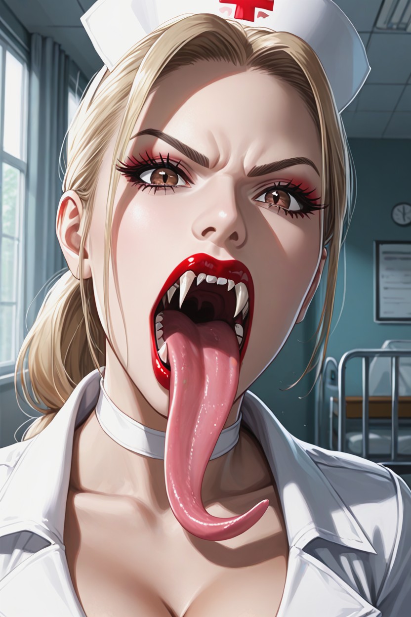 Hands Forward, White Lingerie Underwear, Woman Vampire AI Porn