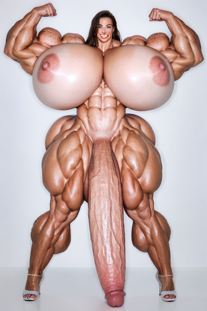 Gorgeous Woman, Slight Smile, Big Arms Muscles Shemale AI Porn