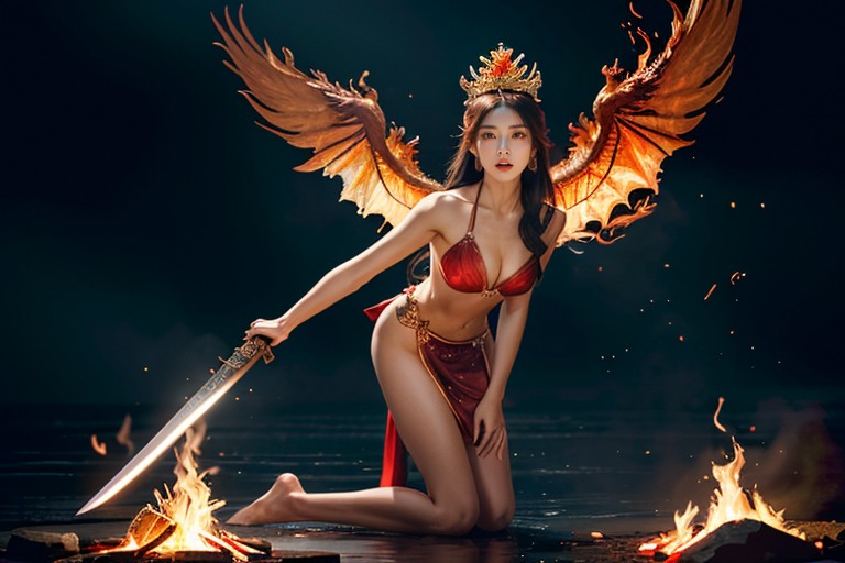 Her Hair Soaked And Flying Behind Her, Fantasy Battle Art, 紅髮 AI國產黃片