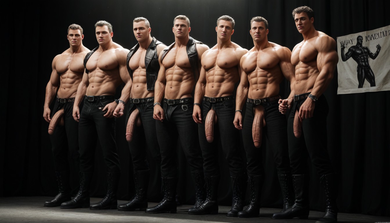 Massive, Leather Pants, Show Muscular Thighs AI Gay Porn