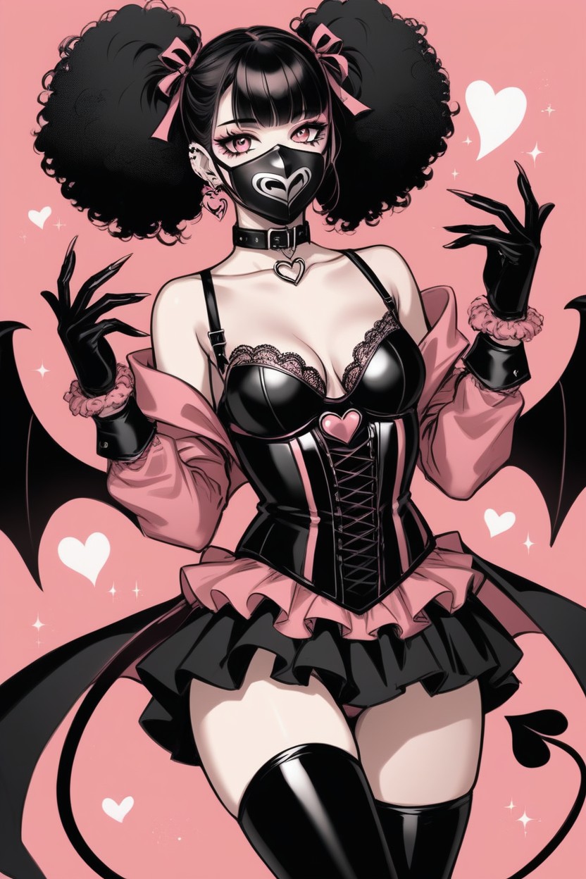 Superhero Mask, Bangs, Black Succubus Wings Hentai AI Porn