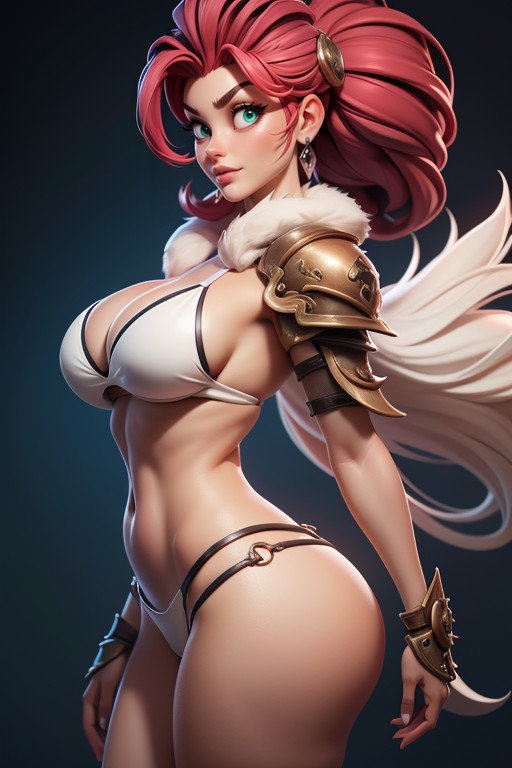 Correct Body Proportions, Bald On The Sides, Crimson Red Hair In A Mohawk Hair Style Hentai AI Porn