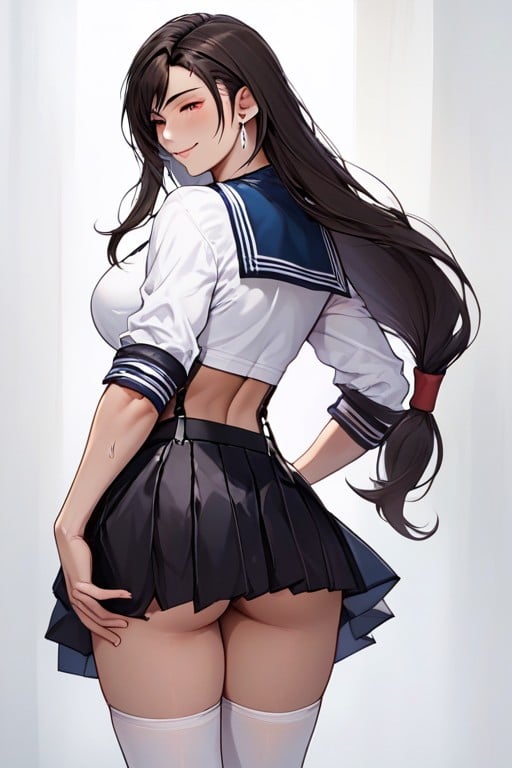 Blushing Lines, Rear View, Upskirt Hentai AI Porn