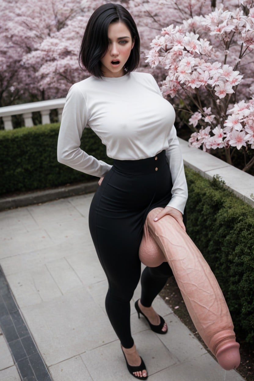 Tight Waist, Hyper Puffy Cock, Standing Shemale AI Porn