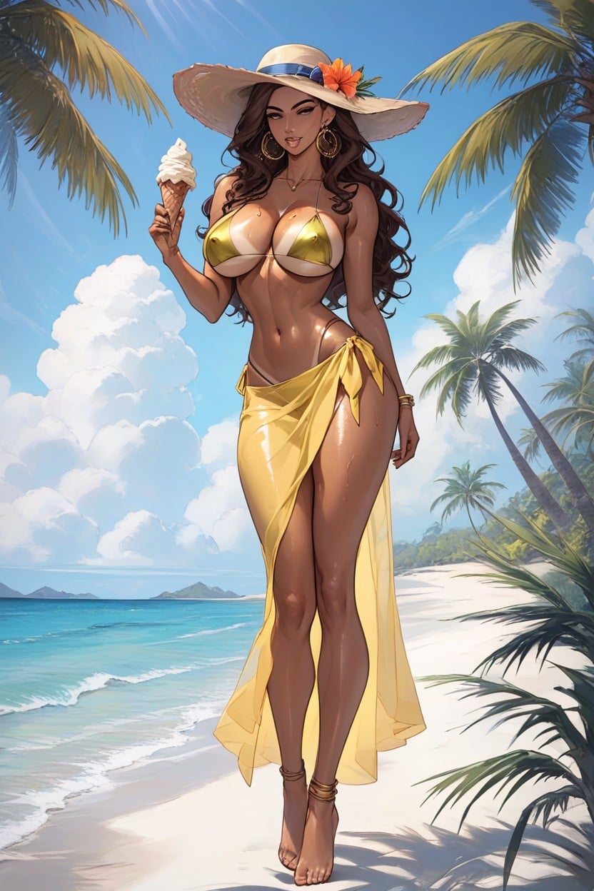 Tanned Skin, Latina, Gold Circle Earrings AI Porn