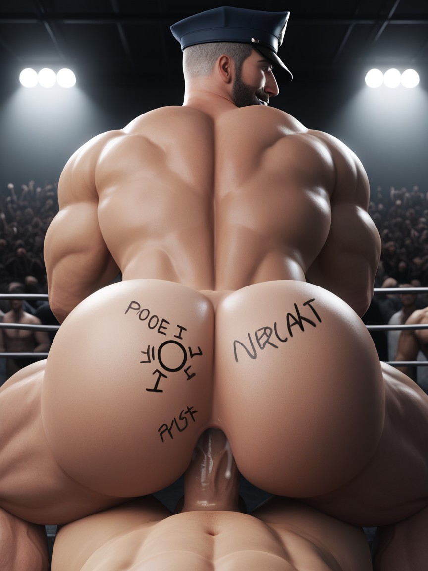 Big Muscular Bubble Butt, Crowd Watching, Olhando Para O Visualizador Pornografia gay com IA