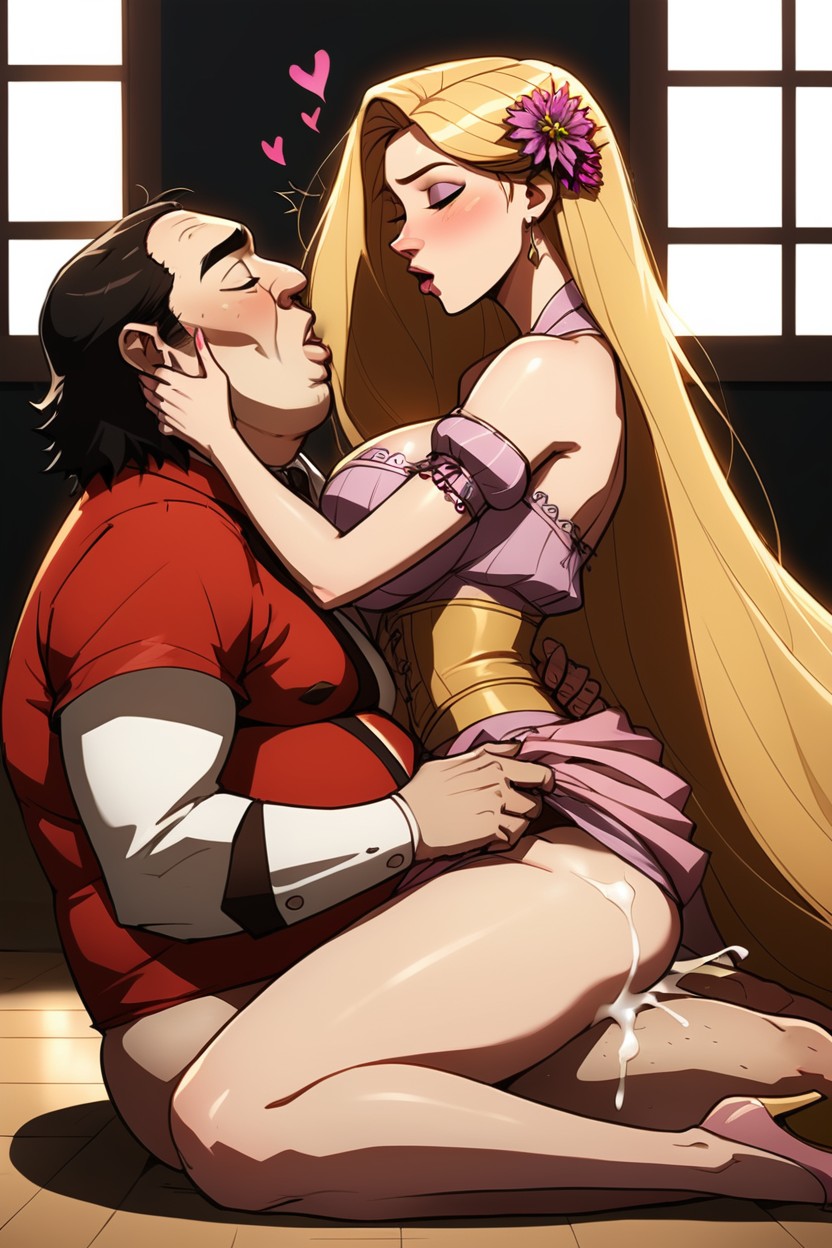 Tender Oval Face, Surprised, Straddling And Kissing Nude Fat Bird Man AI Porn