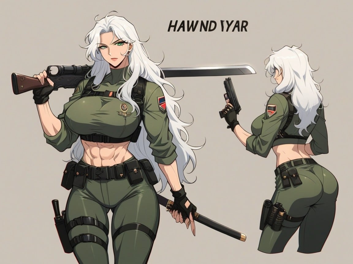Fingerless Gloves, Holding Weapon, Toned Female Hentai AI Porn