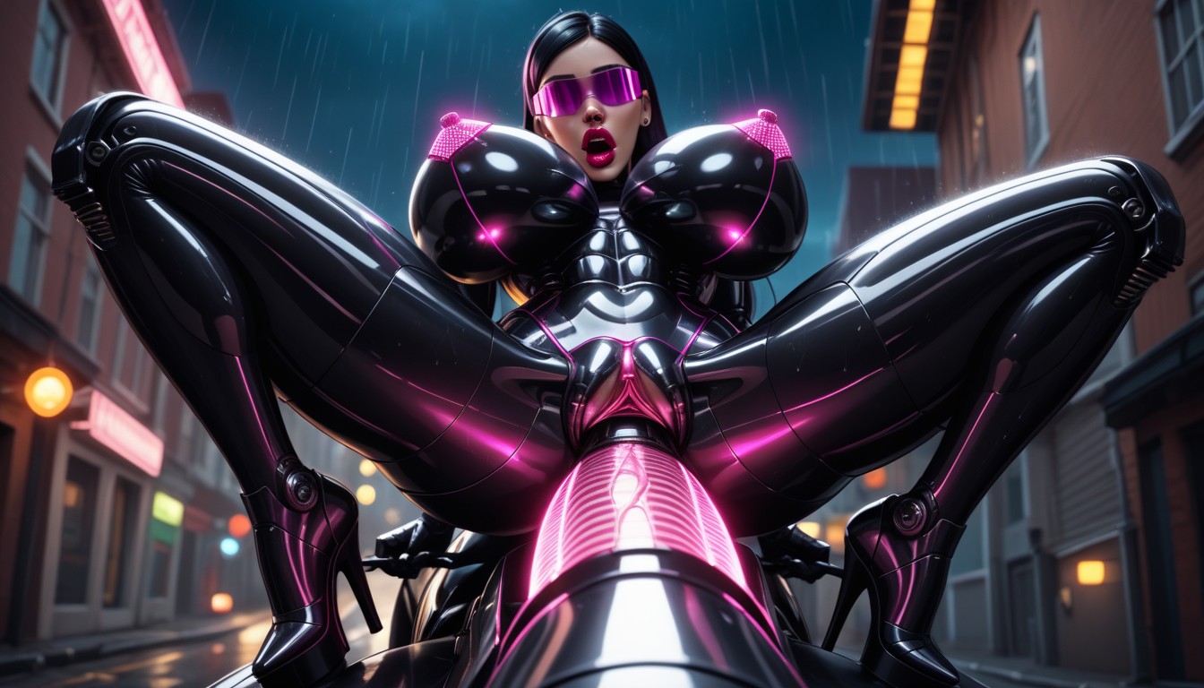 Metallic Anus, Smooth Metallic Penis Attached With Metallic Pointy Tip, Clear Visor AI Porn