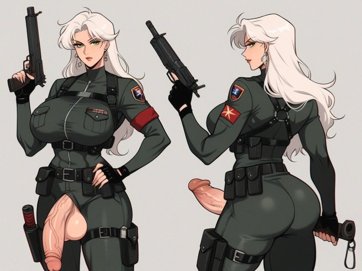 Holding Gun, Katana, White Hair Hentai AI Porn