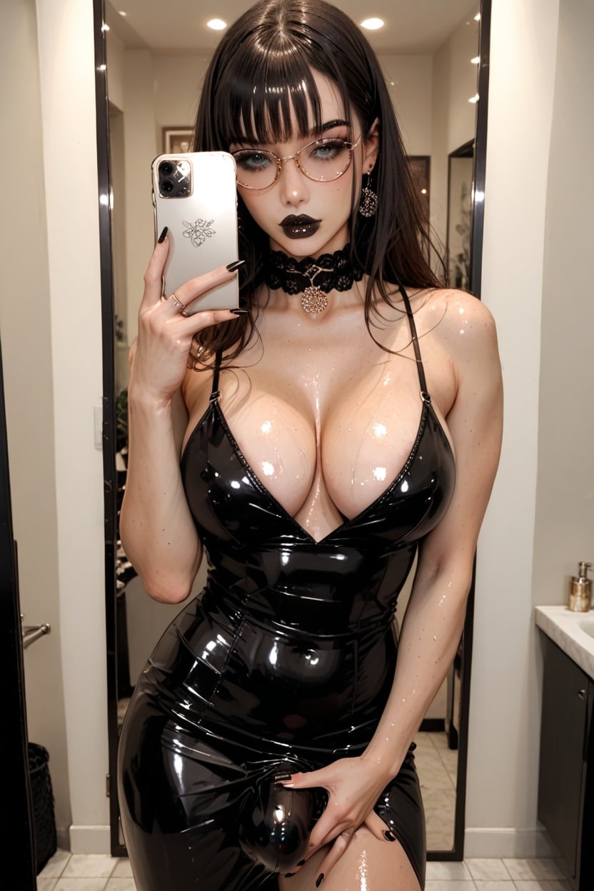 Model Look, Latex Gloves, Dress Pulled Up Shemale AI Porn