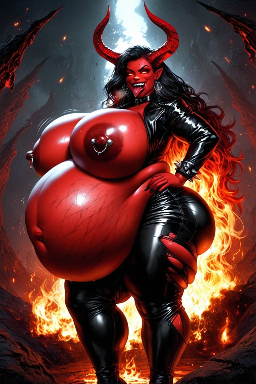Flames Coming Out Of Her Mouth, Escote, Sudada Porno IA