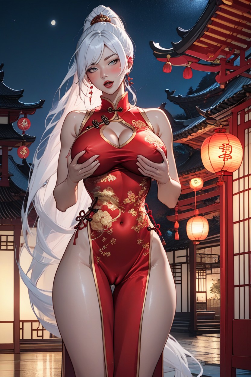 Blushing, Shiny Skin, Grey Eyes Hentai AI Porn