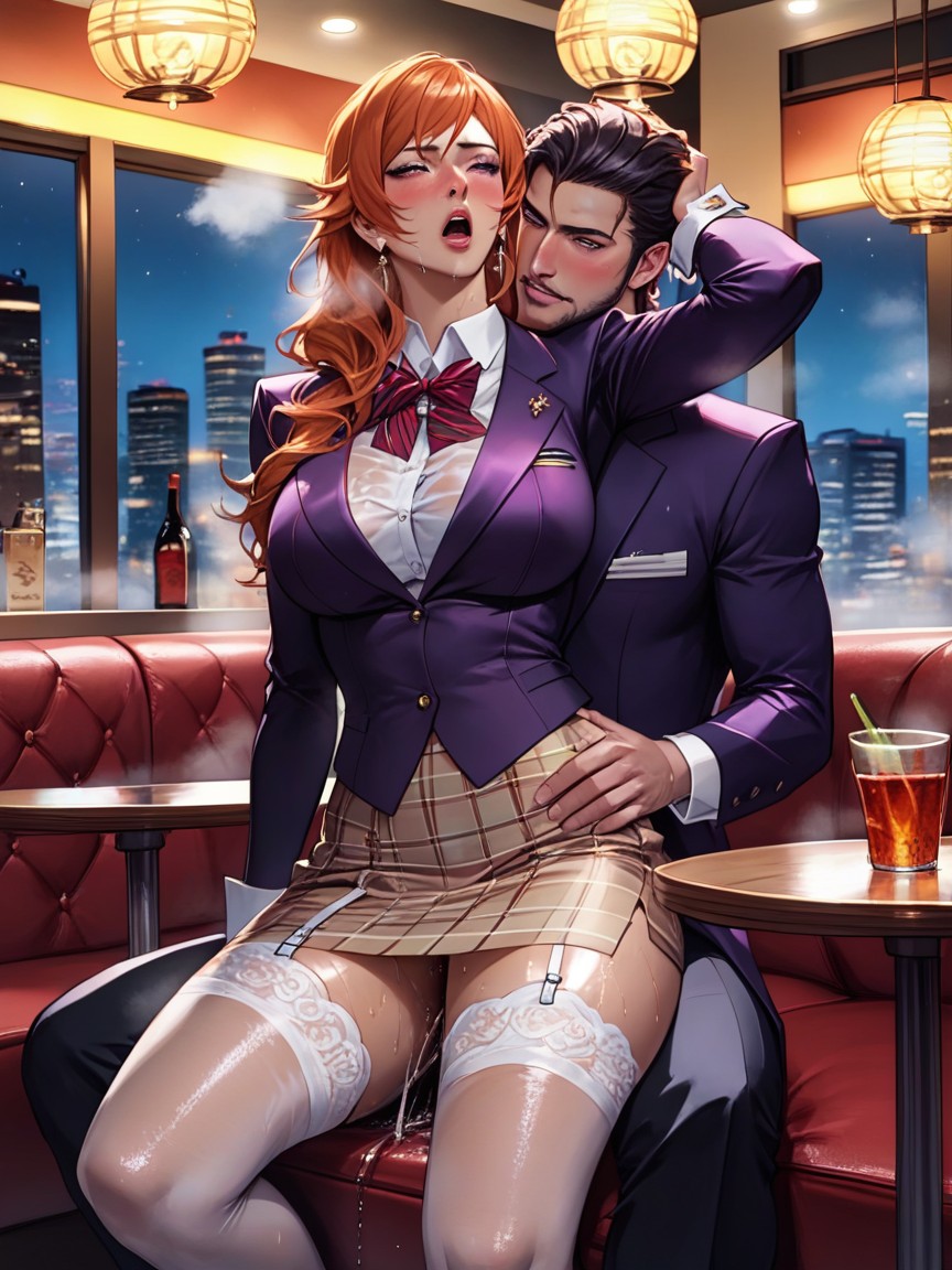 Wet Clothes, Night City Background, Lace Stockings Hentai AI Porn