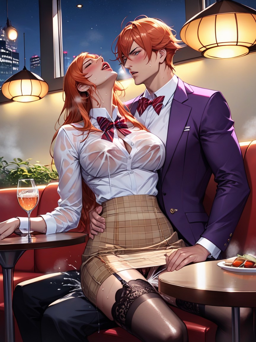 Uniform Purple Blazer With White Trim And Cuffs, Very Sweaty, Steam Hentai AI Porn