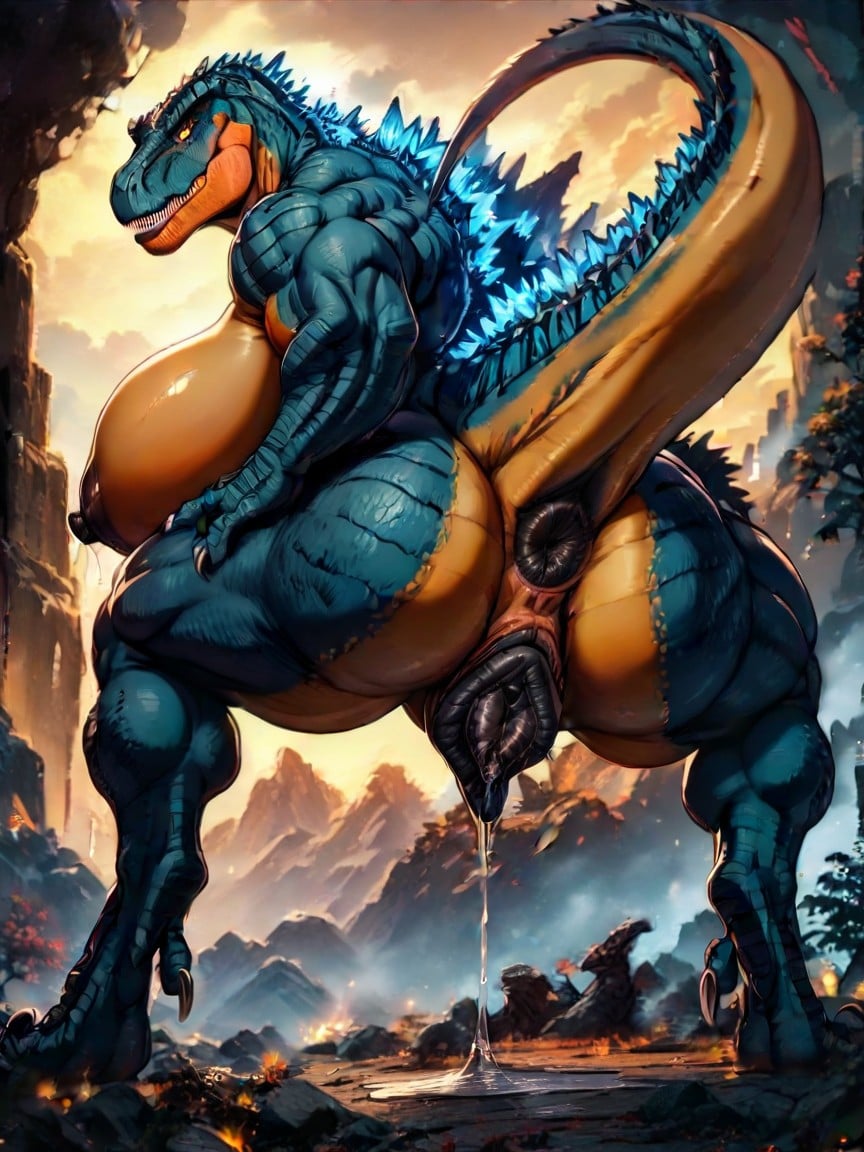 Large Black Anus, Dinosaur Pussy, Thick Erect Nipples Furry AI Porn