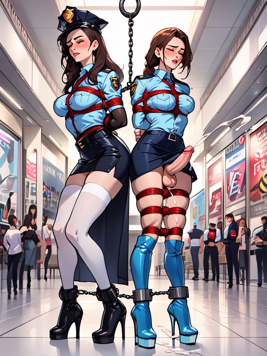 Hung Up Penis, Arms Behind Back, Hard On Shemale AI Porn