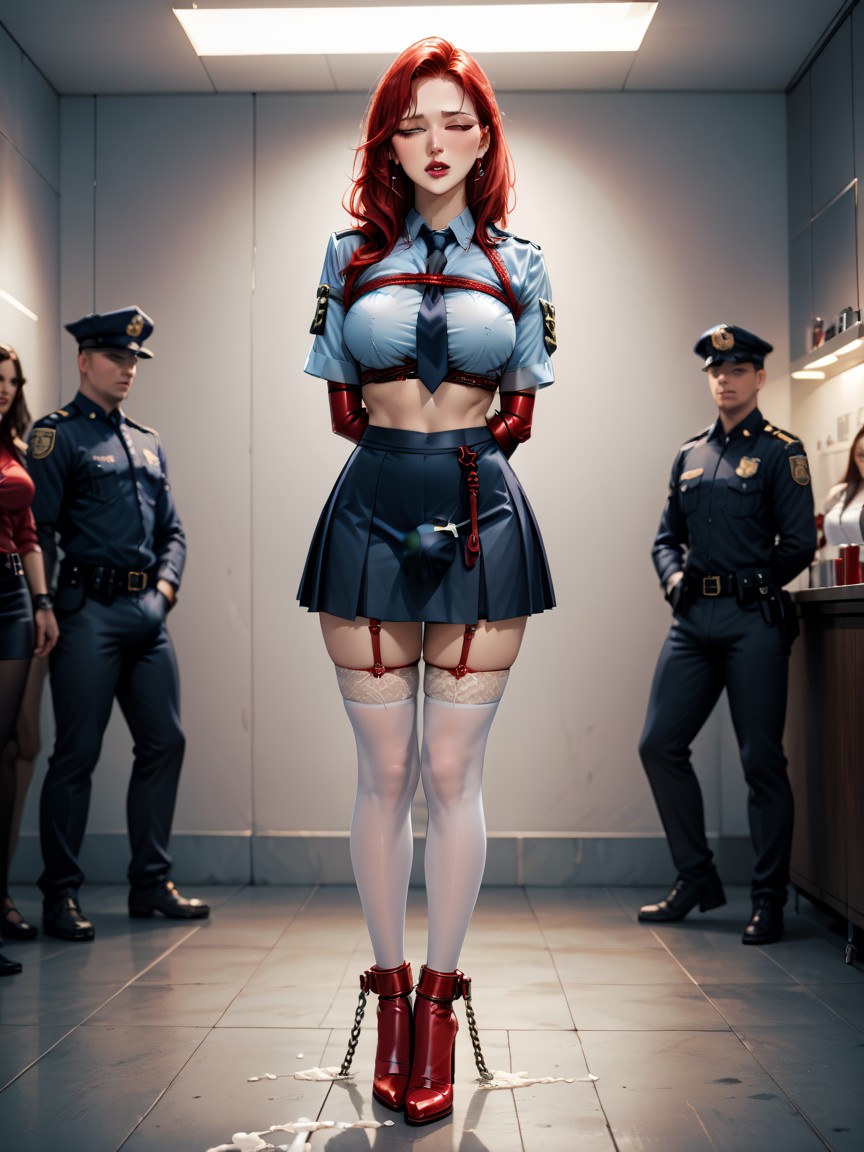 Bondage Ankle, White Thigh-high Stockings, Cropped Tops Shemale AI Porn