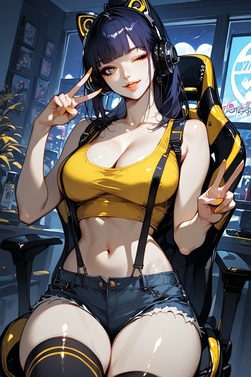 Freckles, Gray Eyes, Gloss Lips Hentai AI Porn