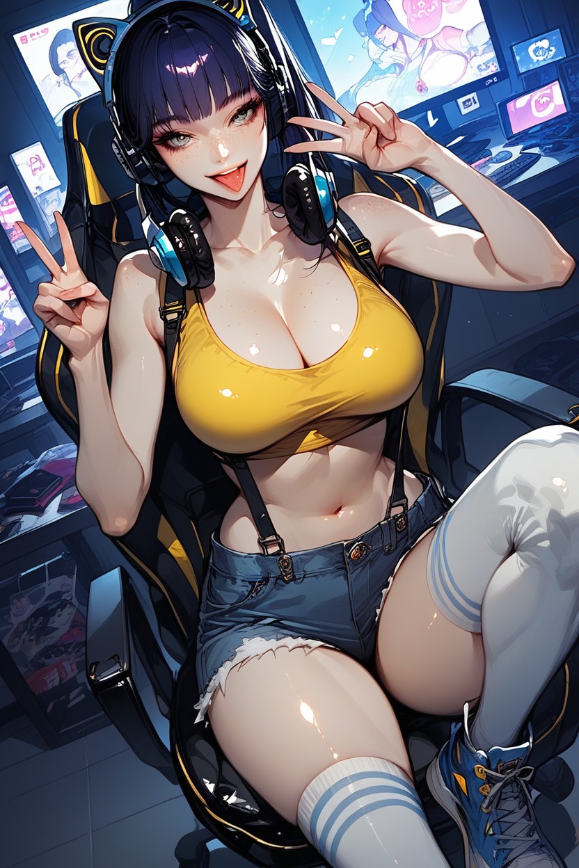 Suspenders, Thick Lips, Navel Exposed Hentai AI Porn