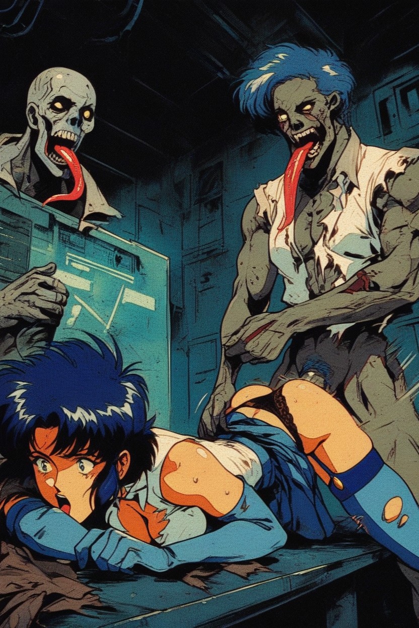 Head Down, Grey Zombie Monster Grab Her Ankles, Medium Breast AI Porn
