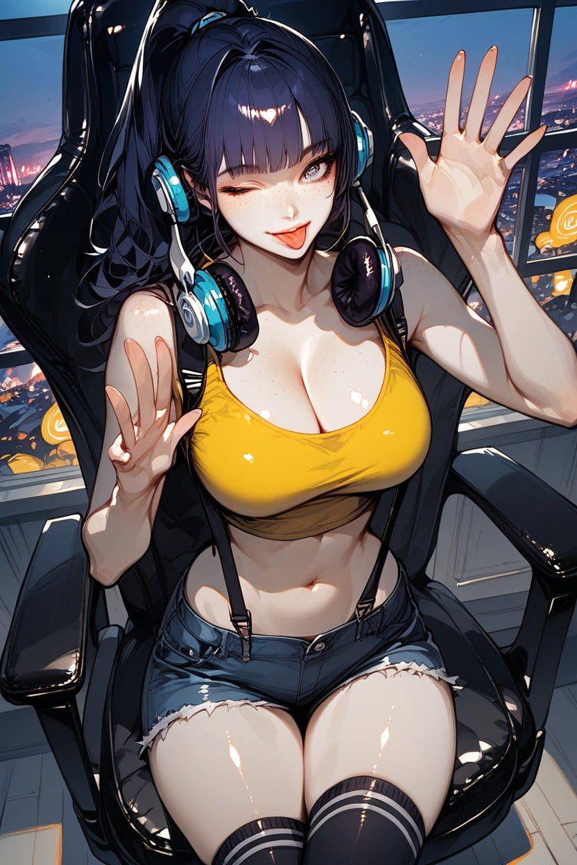 Rounded Ass, Freckles, Yellow Tank Top Hentai AI Porn