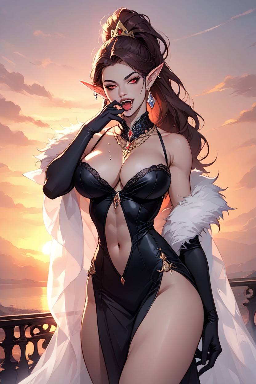 High Ponytail, Off-shoulder, Licking Own Finger AI Porn