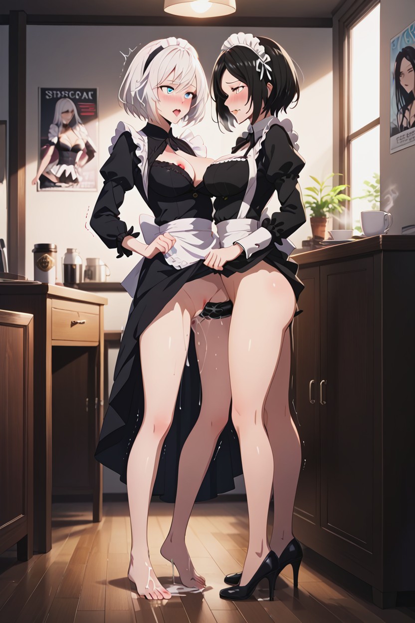 Two Women, Buckled Knees, Thigh Gap Hentai AI Porn
