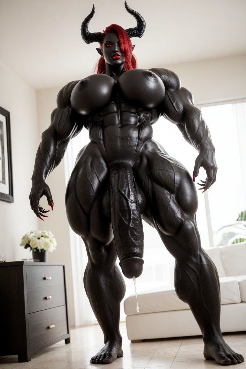 Gigantic Flaccid Black Cock, Extremely Swollen Veins, Muscular Thighs Shemale AI Porn