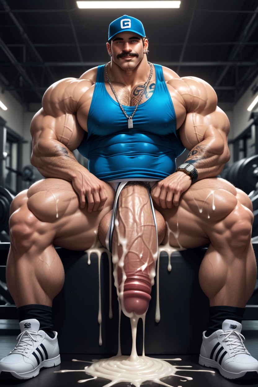 Cock Bigger Than Leg, Brown Hair, Mustache Pornografia gay com IA