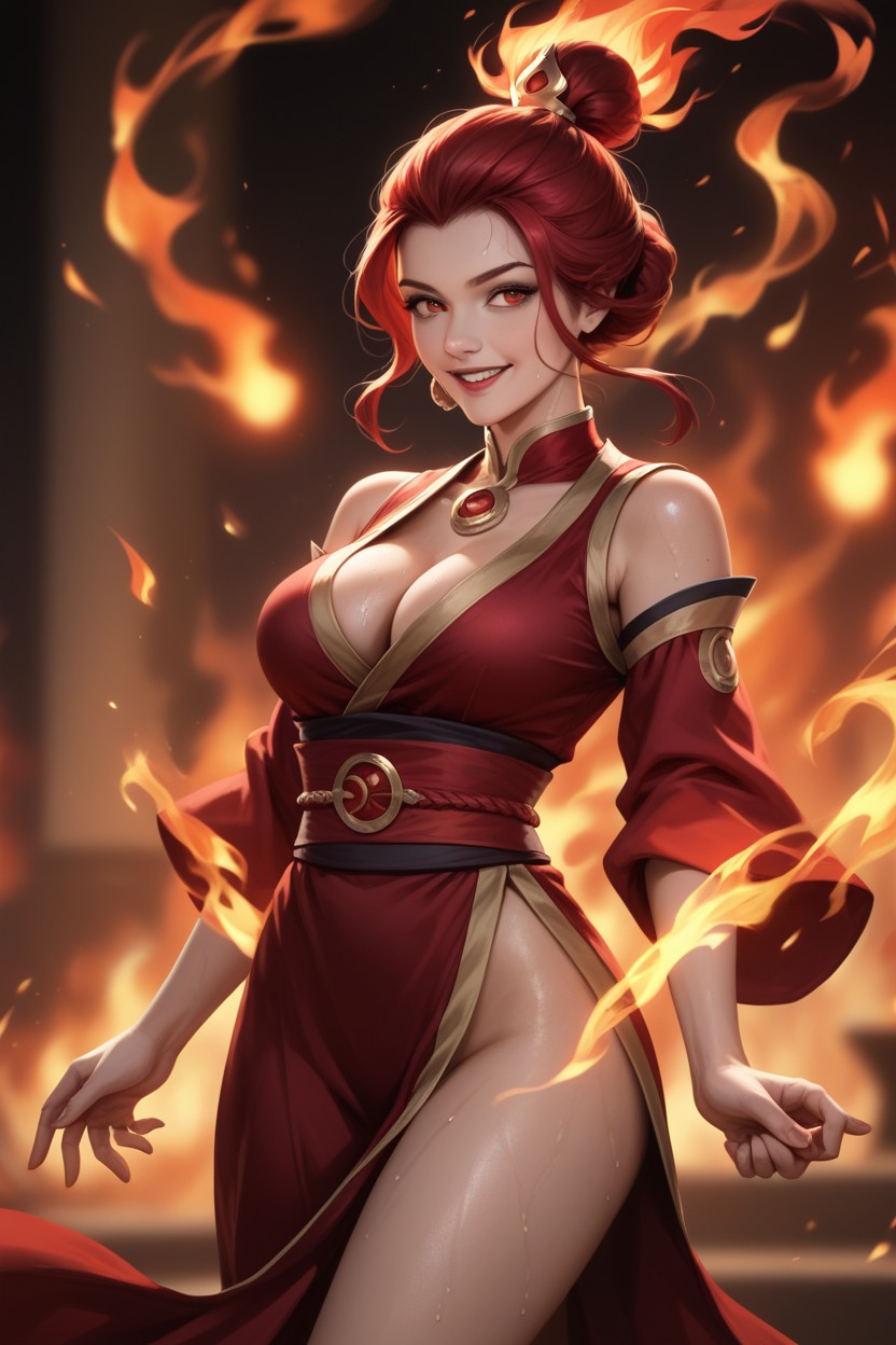 Single Thigh Exposed, Fire Bender, Only Flames Hentai AI Porn