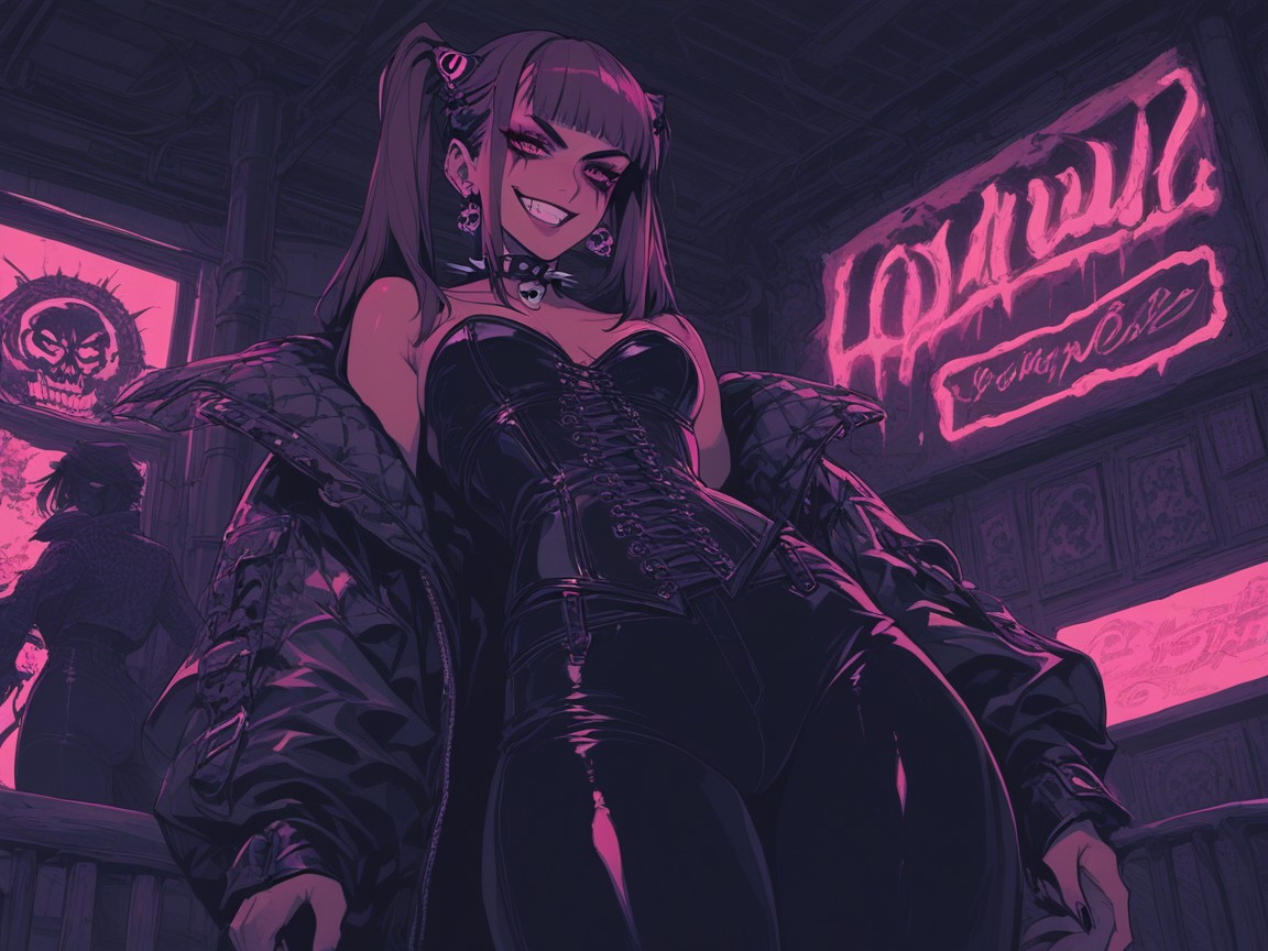Skull Candles In Background, 1 Person, Evil Grin Latina AI Porn