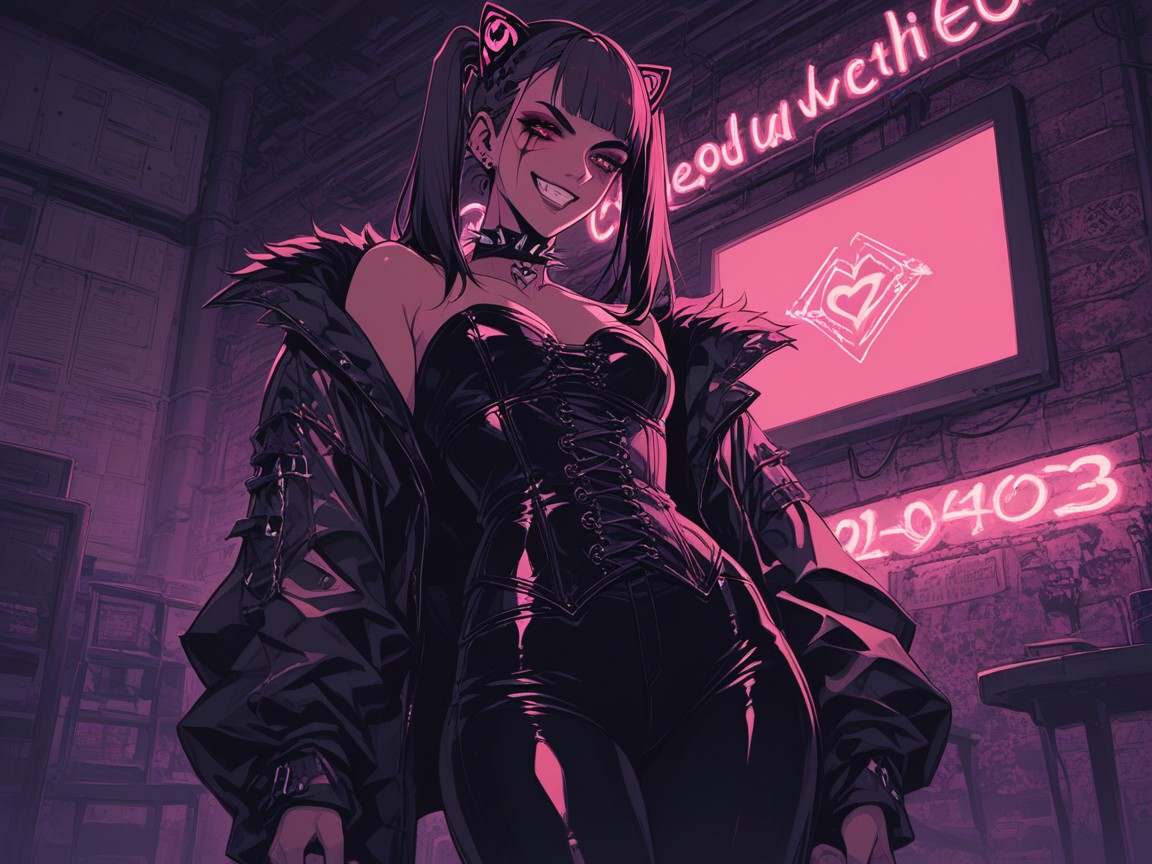 Indoors, Skull Candles In Background, Glowing Cybernetic Arm Latina AI Porn