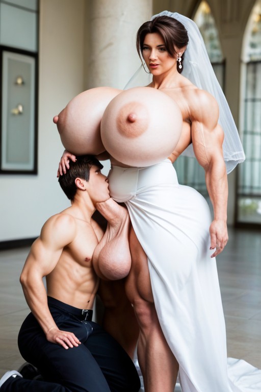 Extreme Hyper Testicles Bulge, Brunette Hair, Gigantic Balls Shemale AI Porn