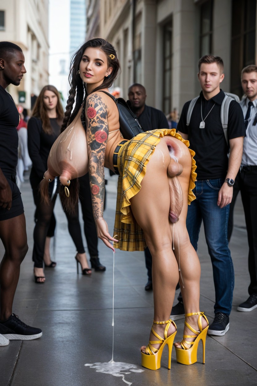 Strong Thighs, Extremely Arched Back, Tan Skin Shemale AI Porn