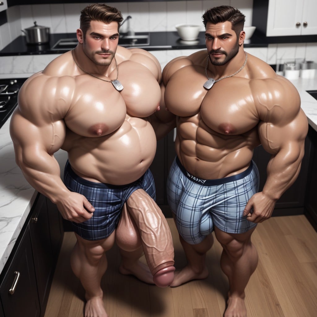 Huge Meaty Cocks, Massive Huge Penis, Wearing Blue Boxers AI Gay Porn
