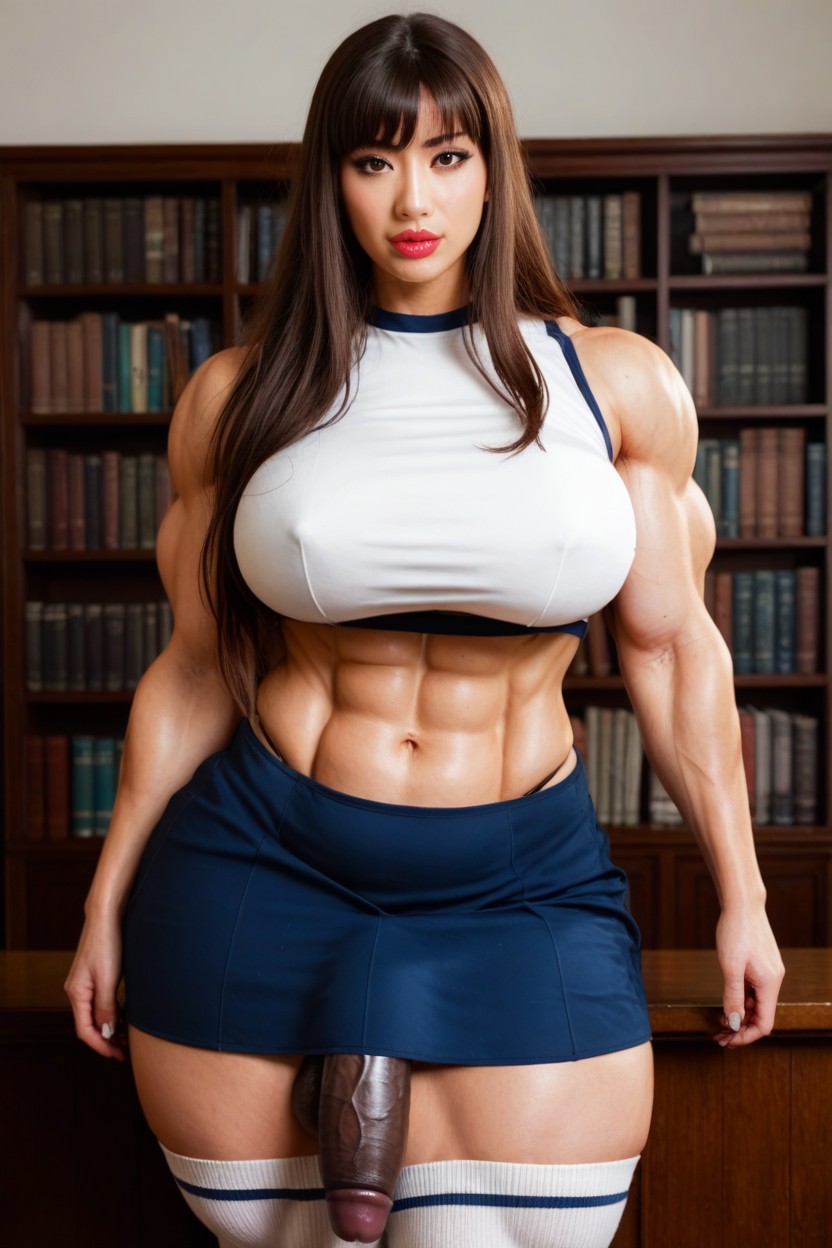Tousled Dark Brown Hair, Cun Li From Street Fighter, Waist Shot Shemale AI Porn
