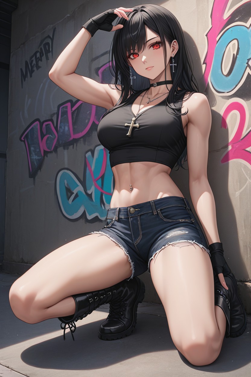 Navel, Toned Female, Detailed Natural Hair Hentai AI Porn